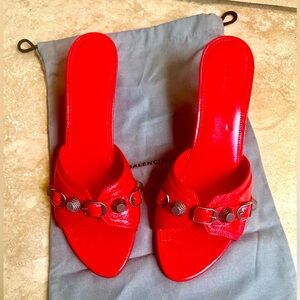 Tomato 🍅 Red Balenciaga Slides with Silver Accents